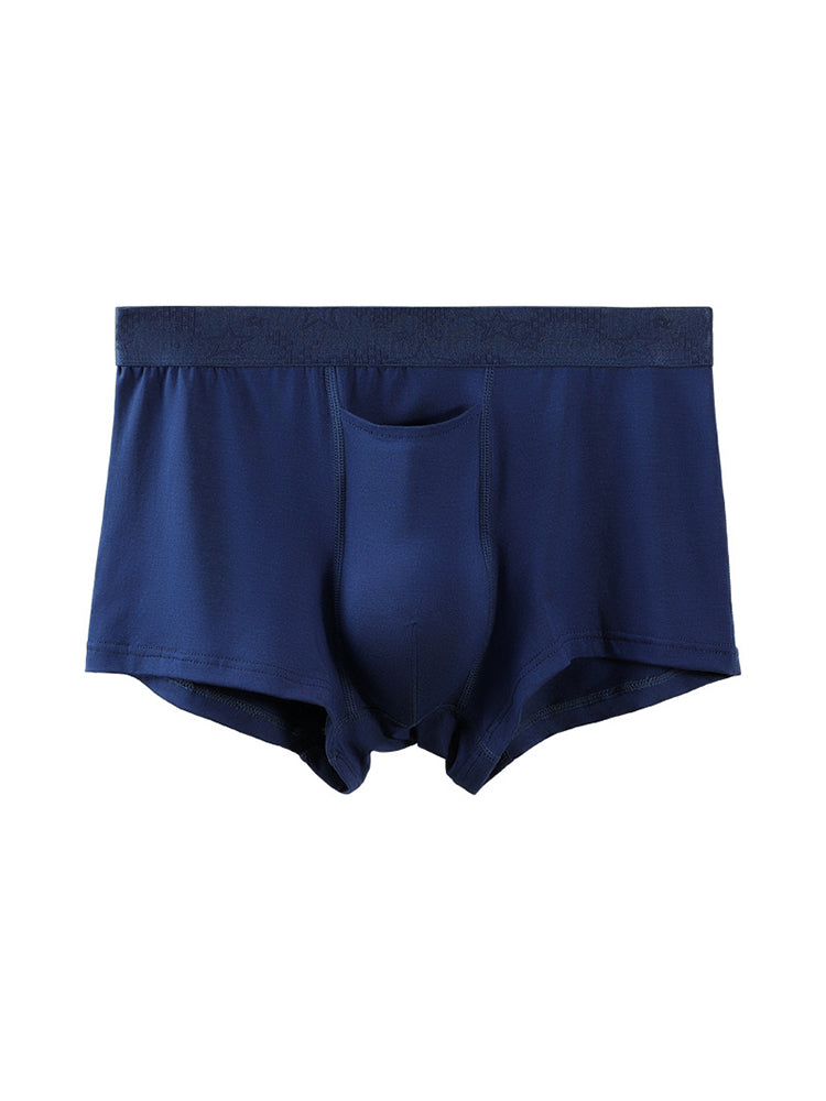 4 Pack Men's Solid Color Separation Pouch Style Separated Breathable Rayon Trunks