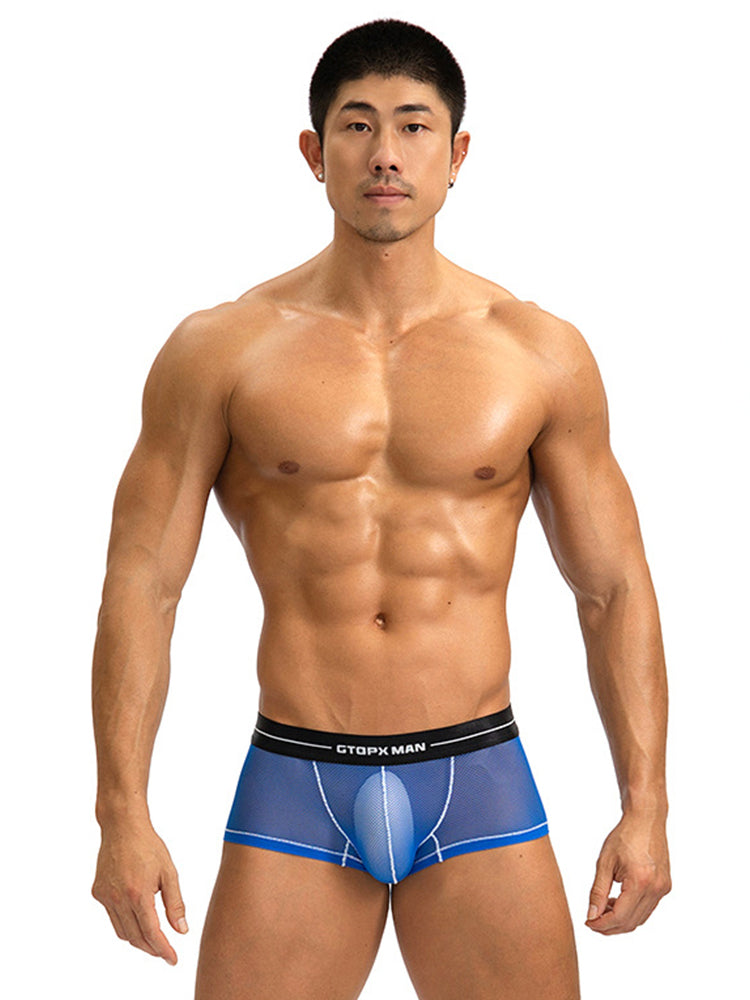 2 Pack Men's Sexy Low-rise Transparent Mesh Trunks