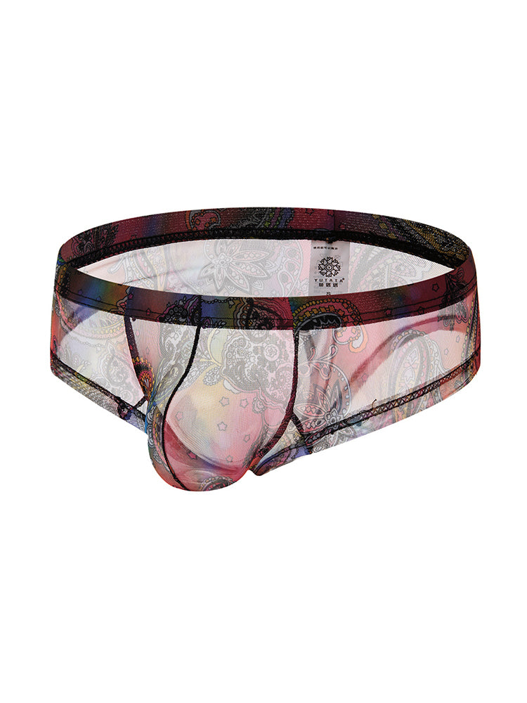 4-pack Men's Lace Print Sheer Mesh Bohemian Boxer Briefs