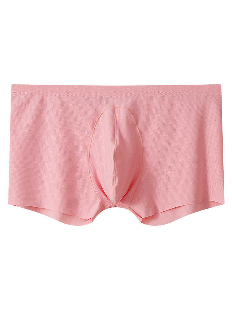 3 Pack Men's Ice Silk Mesh Large Pouch Solid Color Sexy Trunks