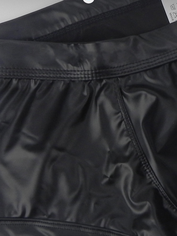 2-pack Men's Leather Hollow Hip-revealing Large Pouch Boxer Briefs