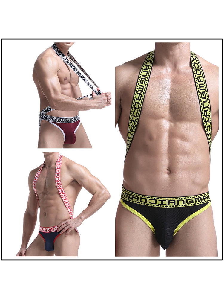 Men's Sexy Mesh U-convex Large Pouch Breathable Vest One-piece Suspender T-back