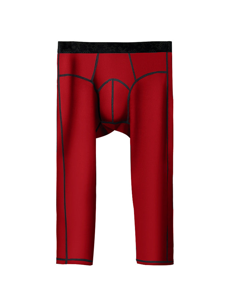 2-pack Men's Large Size High Elastic U-shaped Convex Pocket Warm Cropped Trousers