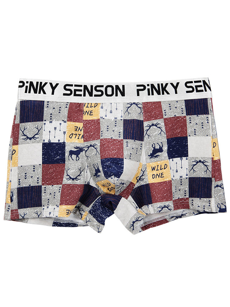 4 Pack Men's Checkered Pattern Cotton Trunks