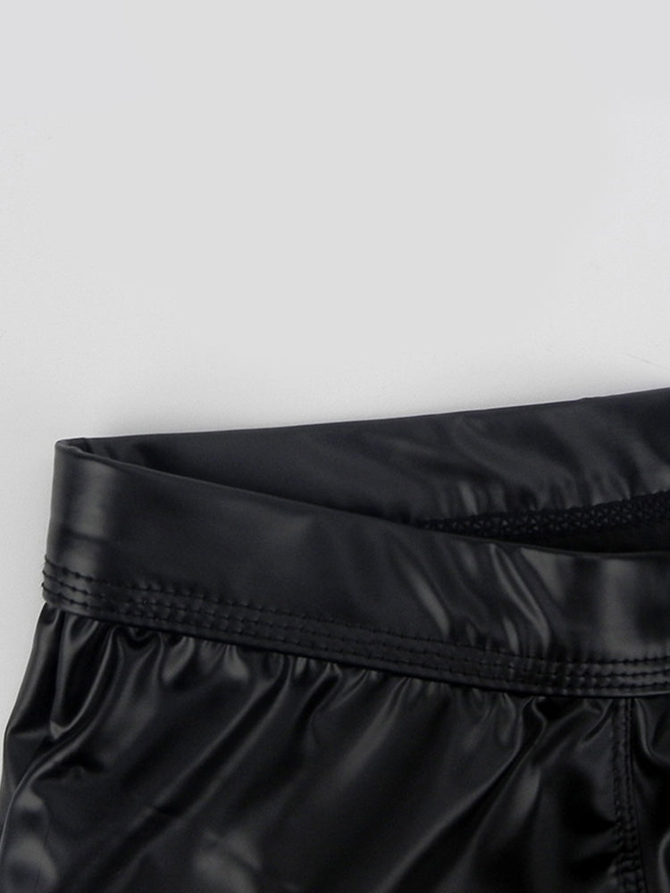 2-pack Men's Leather Hollow Hip-revealing Large Pouch Boxer Briefs