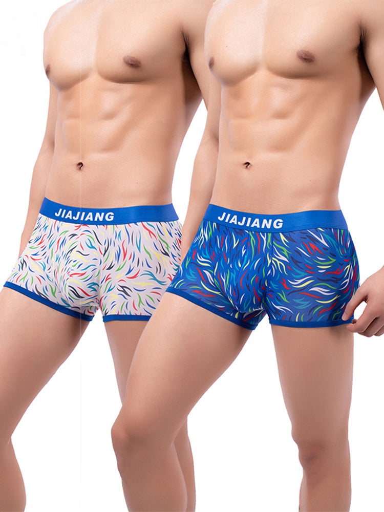 2 Pack Men's Colorful Printed Polyester Comfortable Breathable Trunks