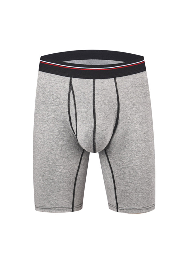 2 Pack Men's Long High Waist Cotton Sports Anti-friction Leg Boxer Briefs