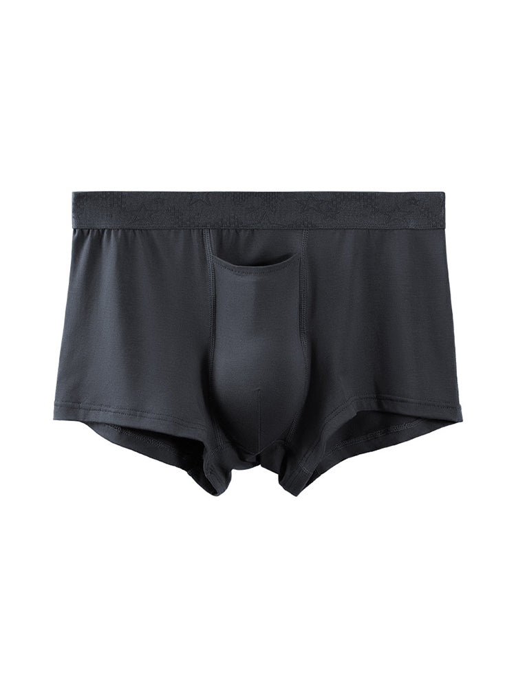 4 Pack Men's Solid Color Separation Pouch Style Separated Breathable Rayon Trunks