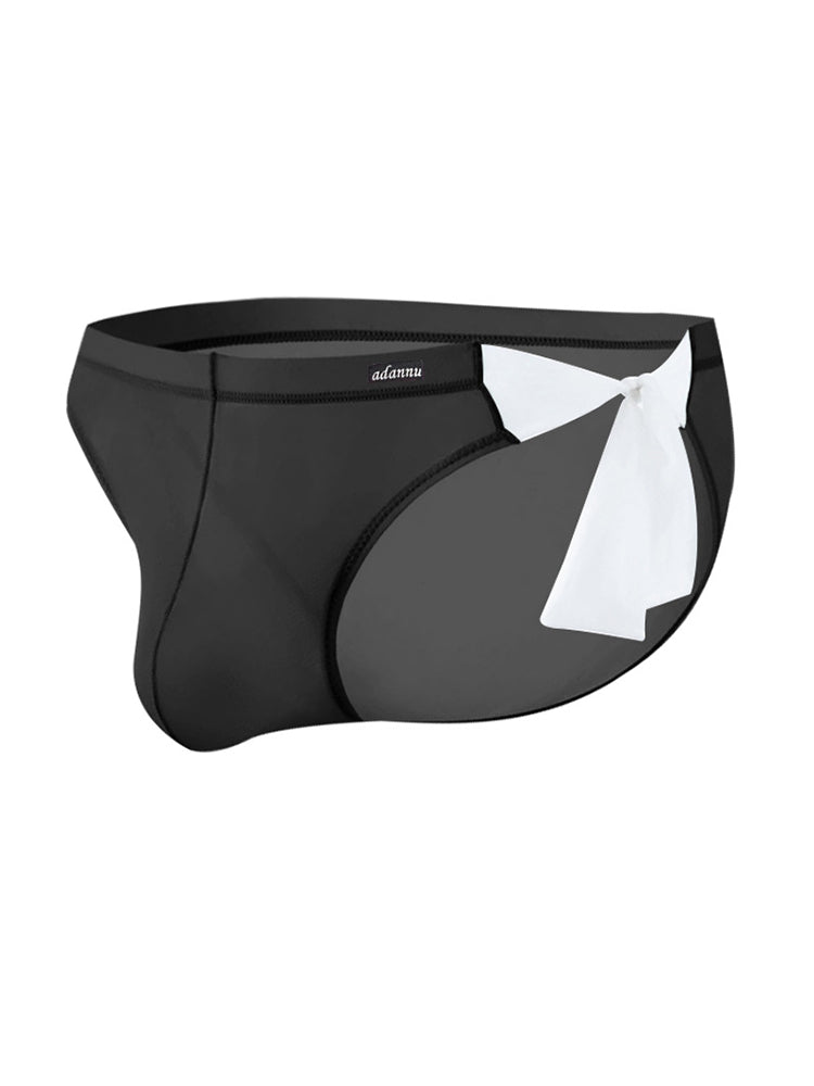 Men's Sexy Translucent Lace-up Briefs with Unfastened U-shaped Large Pouch