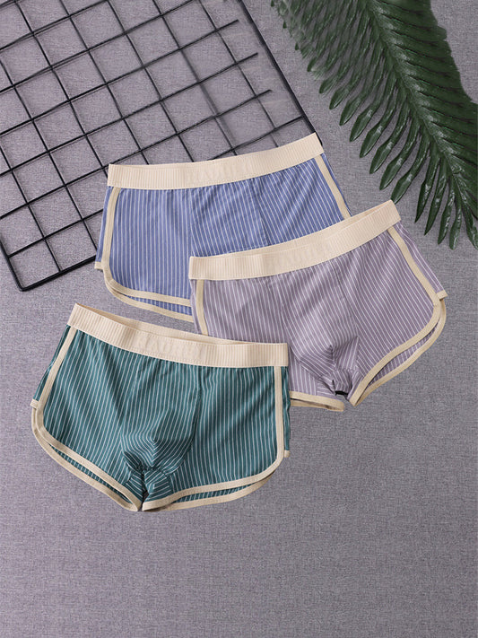 4 Pack Men's Striped Printed Personality Trendy Youth Boxer Briefs