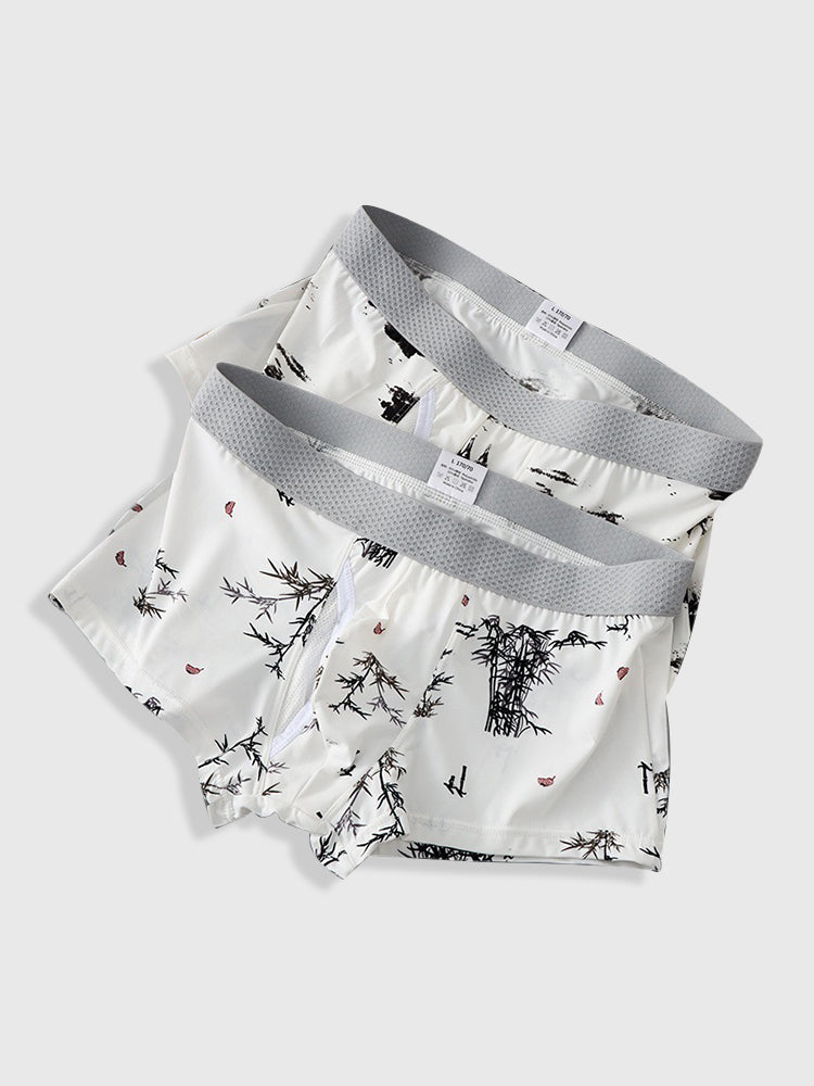 2 Pack Men's U-Pouch Side Vent Printed Trunks