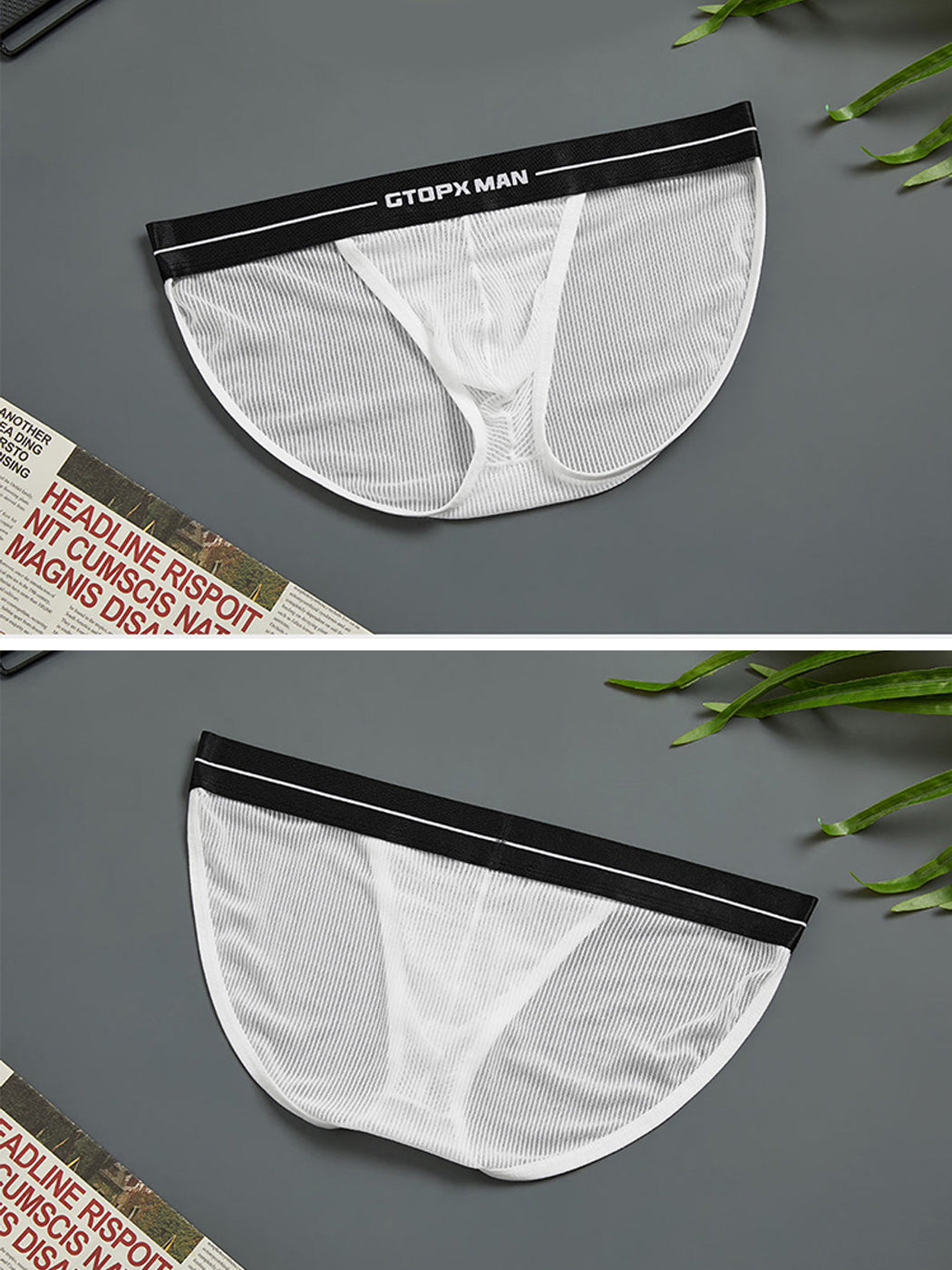 2 Pack Men's Sexy Striped Mesh Briefs