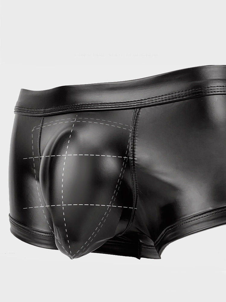 2-pack Men's Leather Hollow Hip-revealing Large Pouch Boxer Briefs