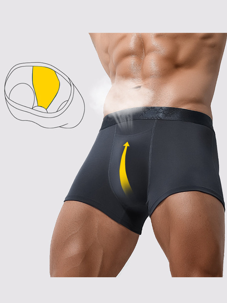 4 Pack Men's Solid Color Separation Pouch Style Separated Breathable Rayon Trunks