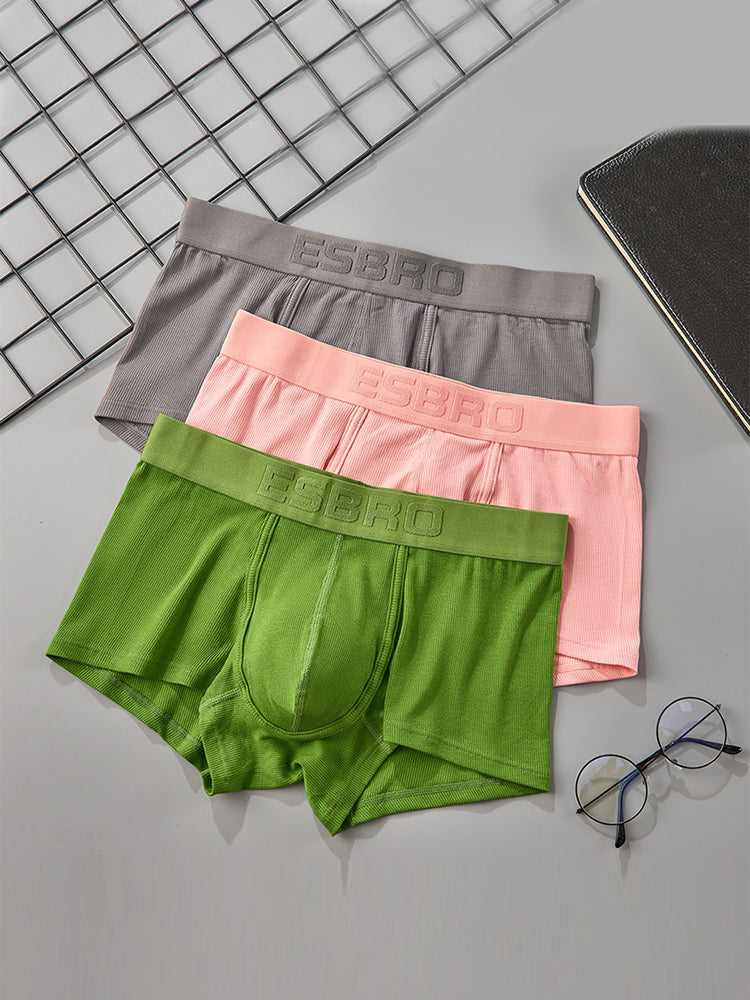 2 Pack Men's Single-Layer U-Pouch Ribbed Sweat-Absorbing Breathable Trunks