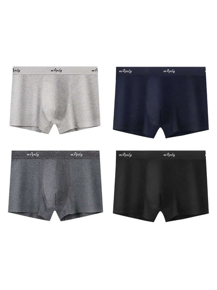 4 Pack Men's Comfortable Cotton Anti-Chafing High Elasticity Sports Boxer Briefs