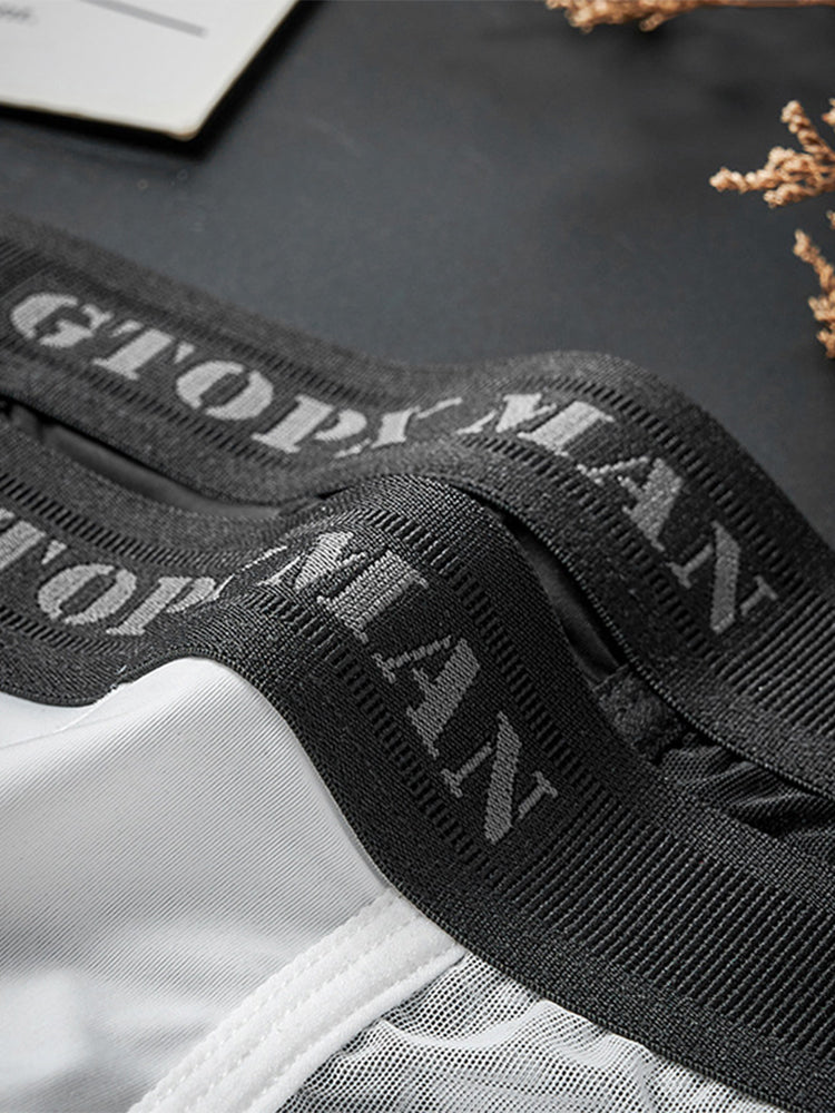 2 Pack Men's Ice Silk Semi-Transparent Mesh U-Convex Pouch Breathable Sexy Sport Briefs