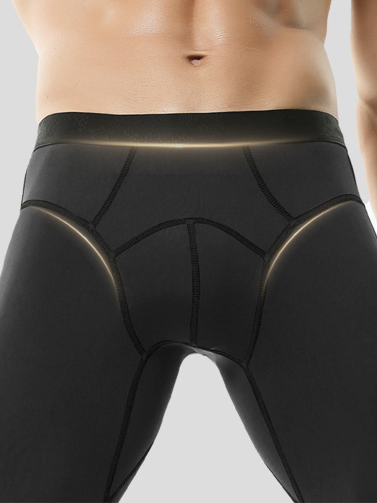 2-pack Men's Large Size High Elastic U-shaped Convex Pocket Warm Cropped Trousers