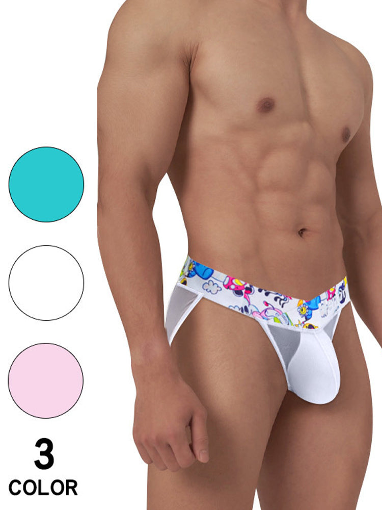 2 Pack Men's High-Cut Cartoon Waistband Breathable Semi-Transparent Bikini