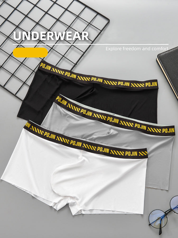 3 Pack Men's Seamless Ice Silk U-Pouch Low Waist Sexy Breathable Trunks
