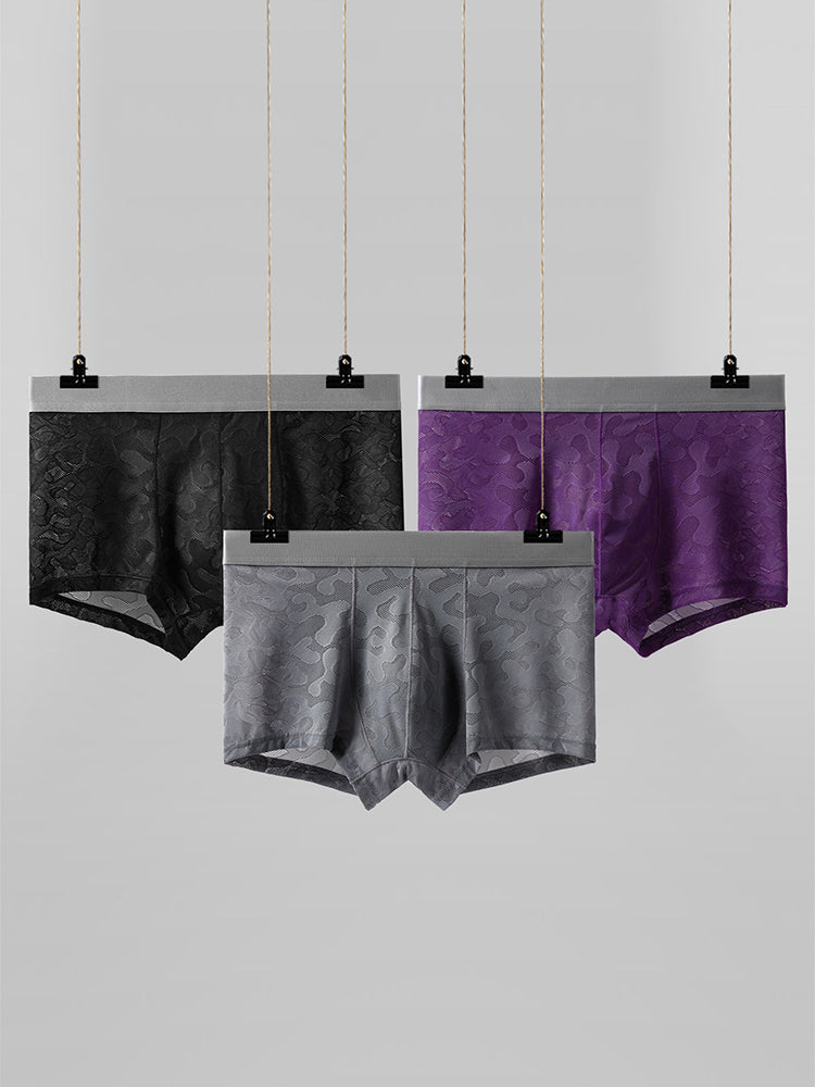 3 Pack Men's Graphene Anti-Bacterial Hollow Lace Ultra-Thin Trunks