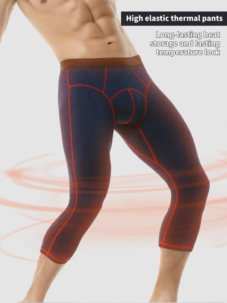 2-pack Men's Large Size High Elastic U-shaped Convex Pocket Warm Cropped Trousers