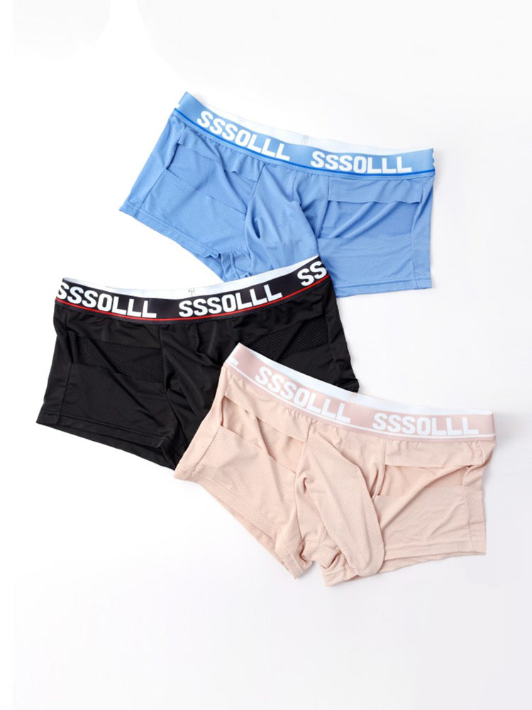 3 Pack Men's Mid-Rise Ice Silk Hollow-Out Trunks