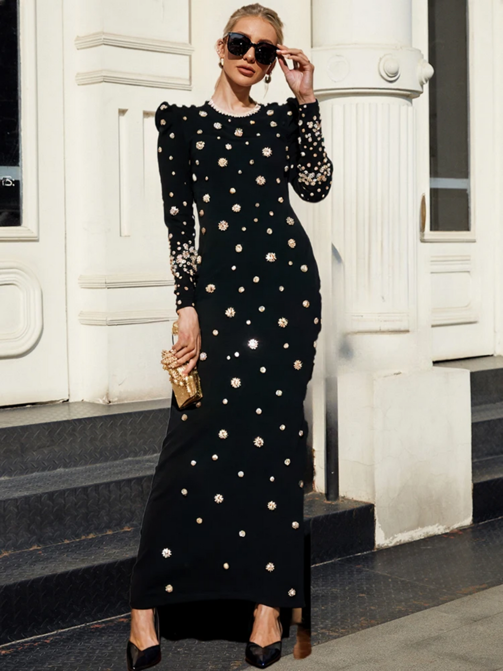 Luxury Crystal Embellished Maxi Dress