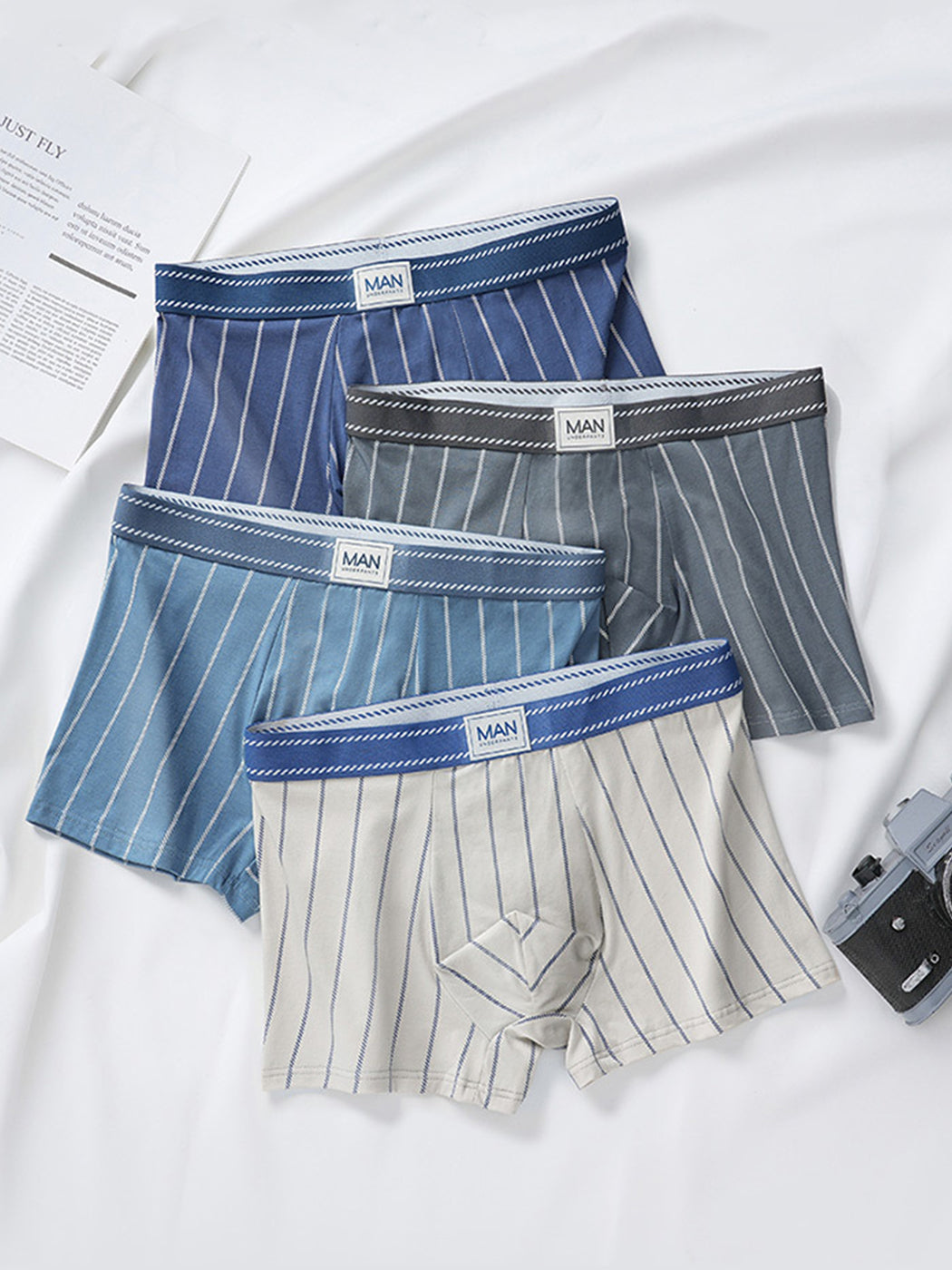 3 Pack Men's Striped Cotton Blend Trunks