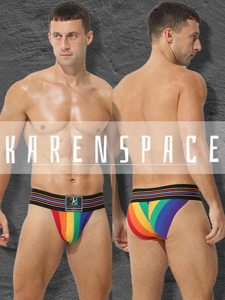 2 Pack Men's Sexy Rainbow Stretchy Breathable Soft U-Convex Pouch Bikini