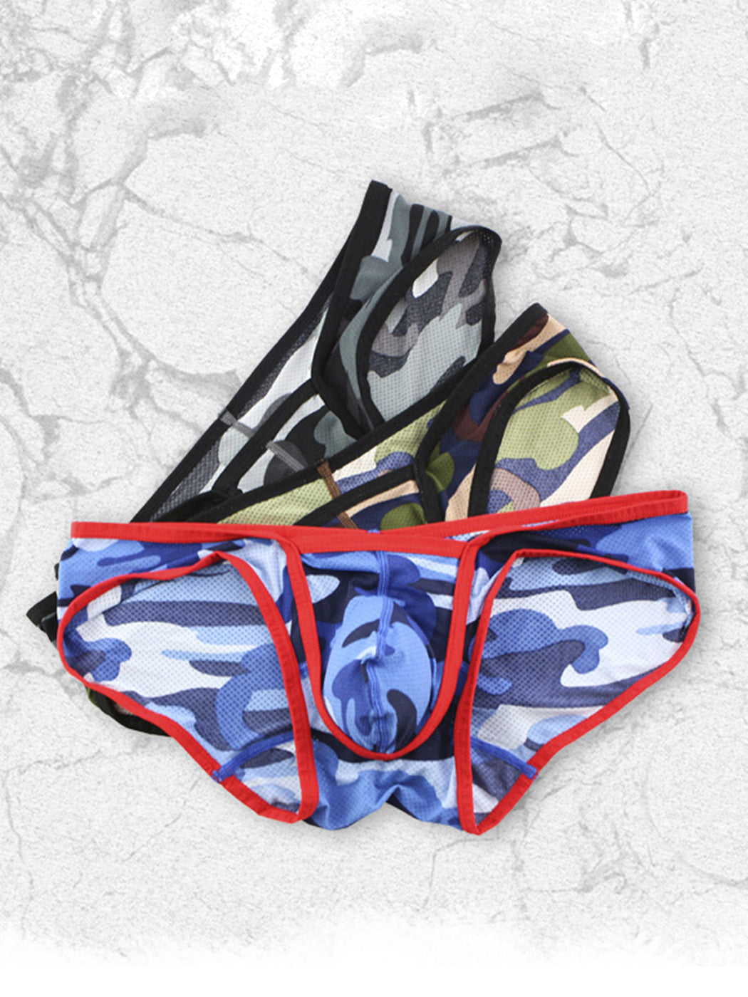 Men's Sexy Camo Print Mesh Bikini