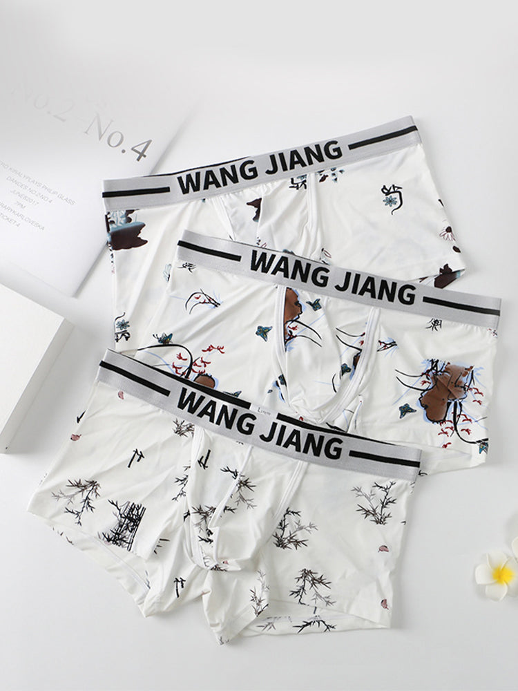 3 Pack Men's Ice Silk U Convex Pouch Trunks with Fly