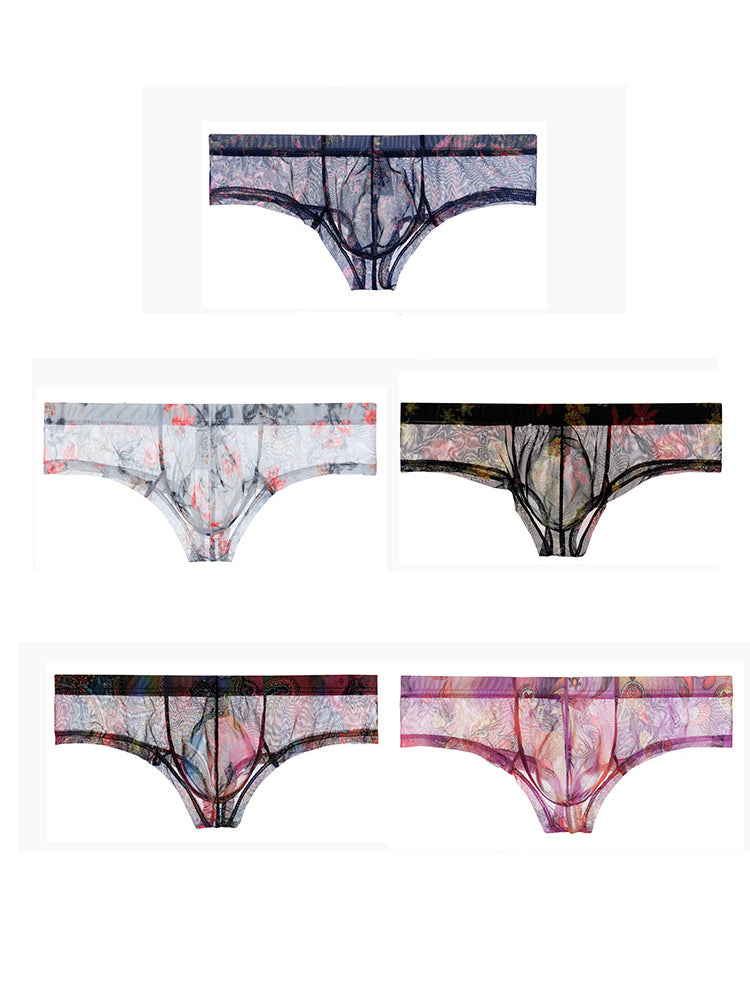 4-pack Men's Lace Print Sheer Mesh Bohemian Boxer Briefs