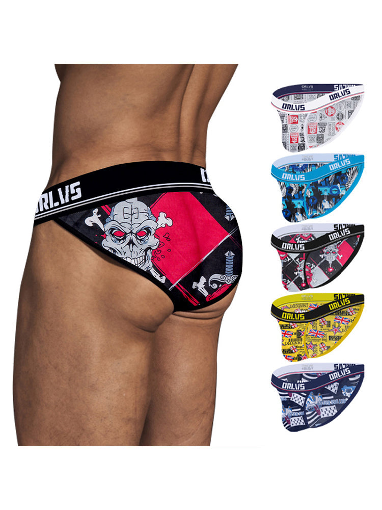 2 Pack Men's Breathable Ice Silk High-Cut Printed Bikini