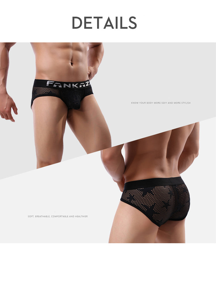 3-pack Men's Sexy Star Mesh Breathable Hollow U-shaped Convex Pouch Briefs