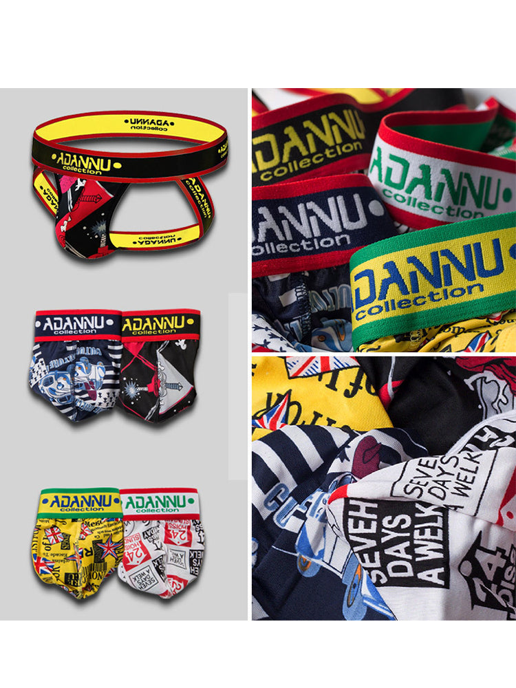 3-pack Men's Low-rise Wide-hem Elastic Printed Hip-baring Thongs