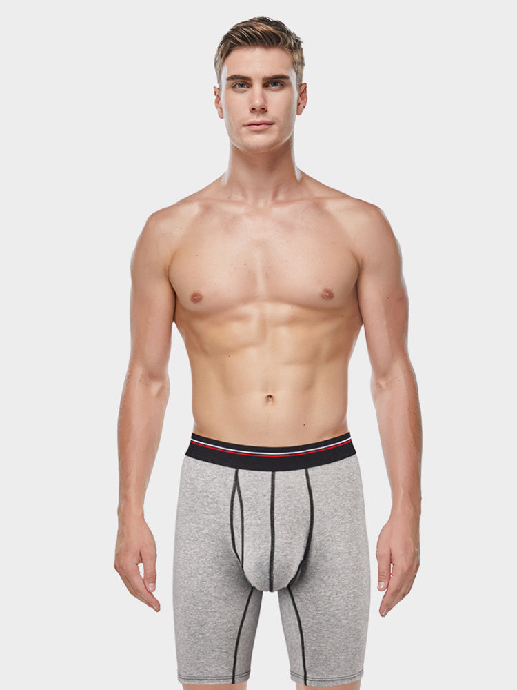 2 Pack Men's Long High Waist Cotton Sports Anti-friction Leg Boxer Briefs