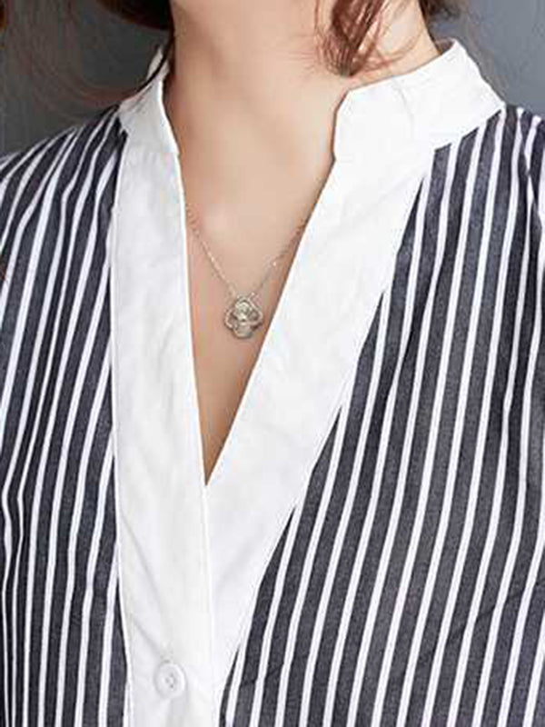 Cap Sleeve Loose Buttoned Striped Lapel Maxi Dresses Shirt Dress