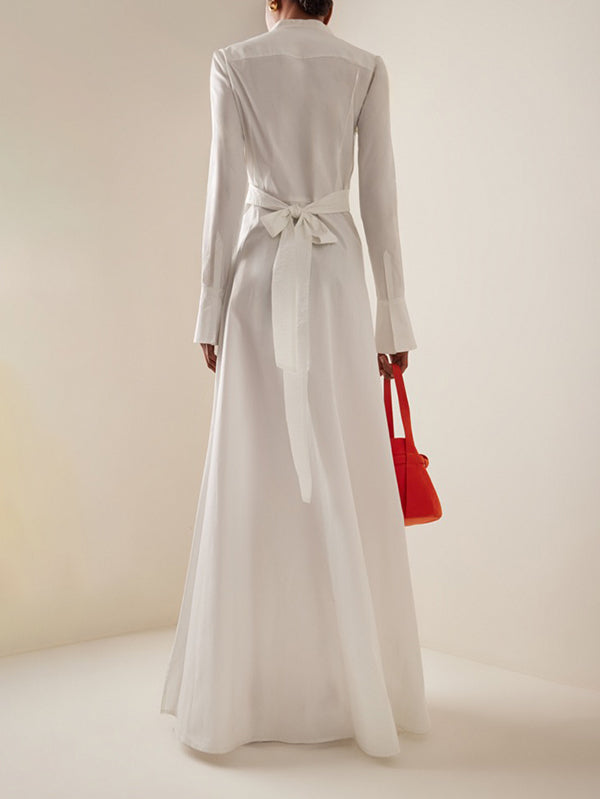 A-Line Long Sleeves Buttoned Flower Print Round-Neck Maxi Dresses