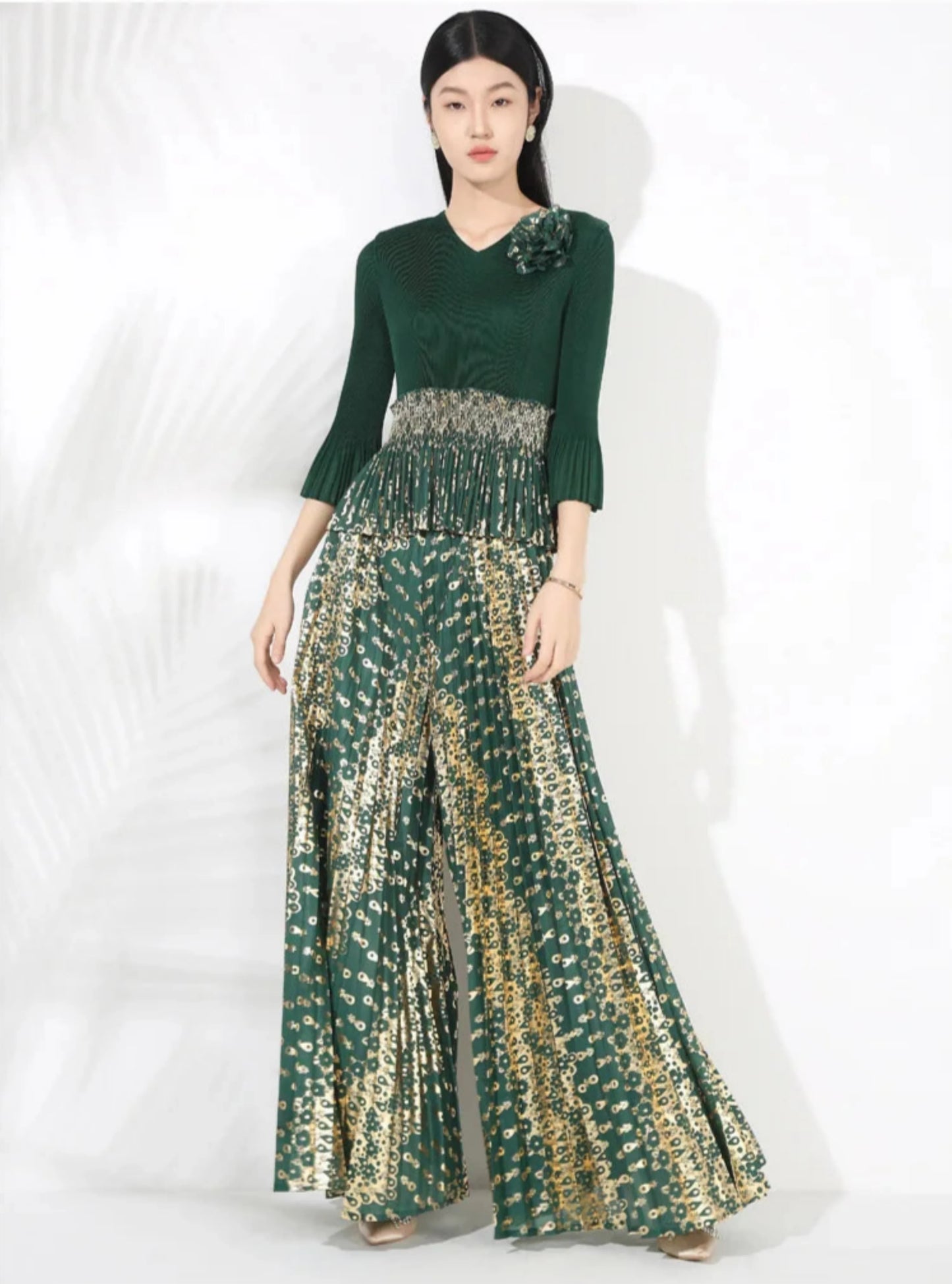 Pleated Palazzo Pant Suit Set - Elegant Wear