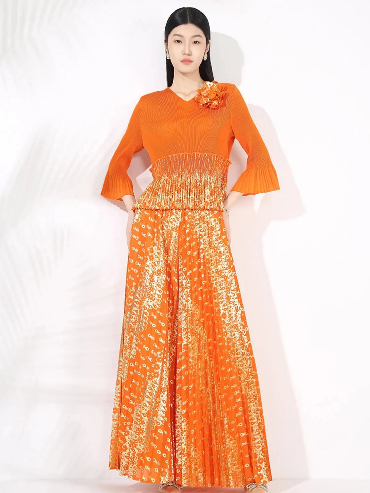 Pleated Palazzo Pant Suit Set - Elegant Wear