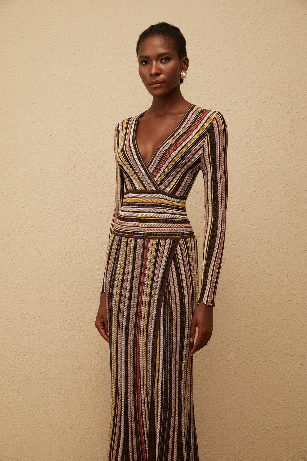 Phoebe Brown Vertical Stripe Knit Midi Dress
