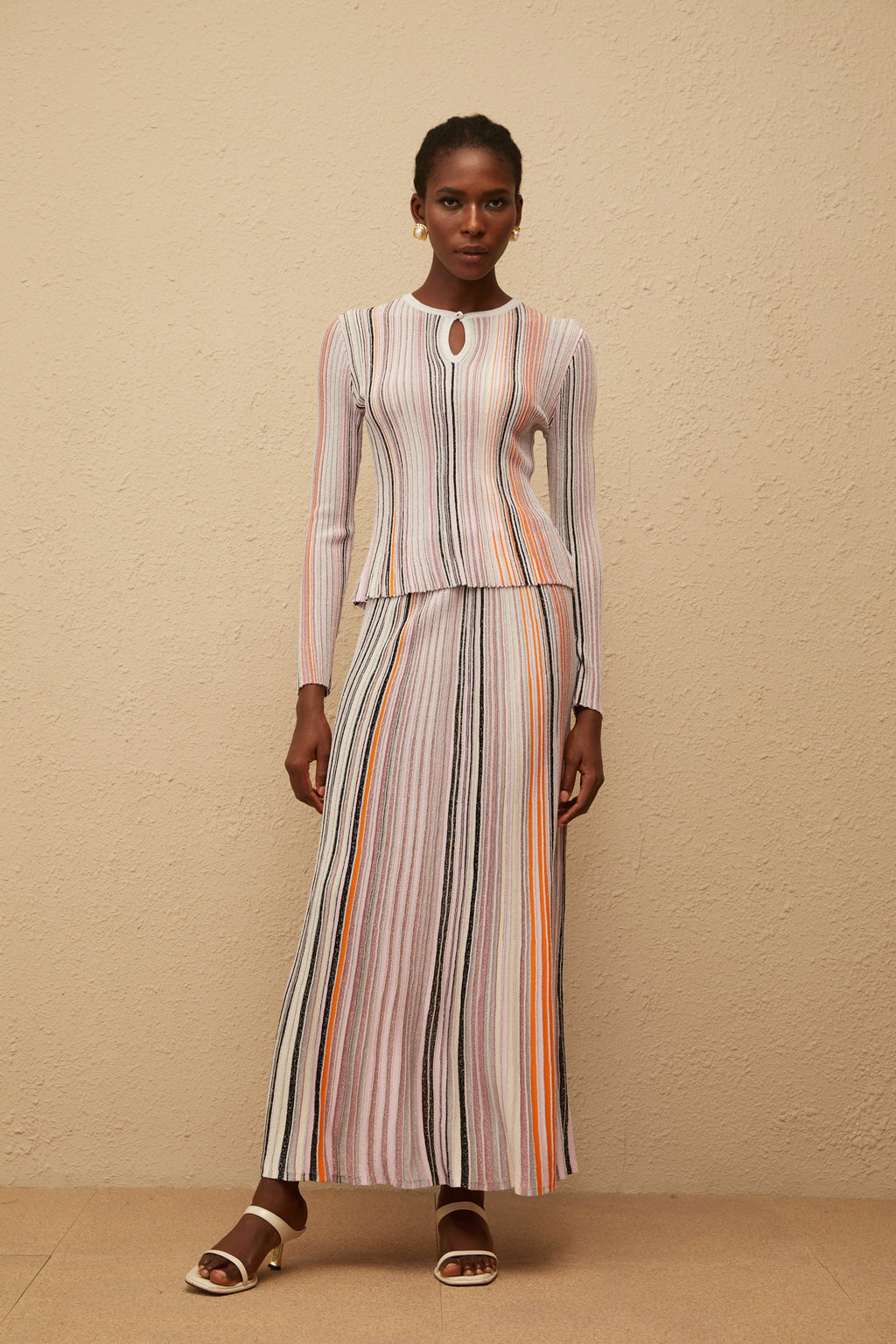 Aphrodite Neutral Glitter Pleated Knit Matching Set