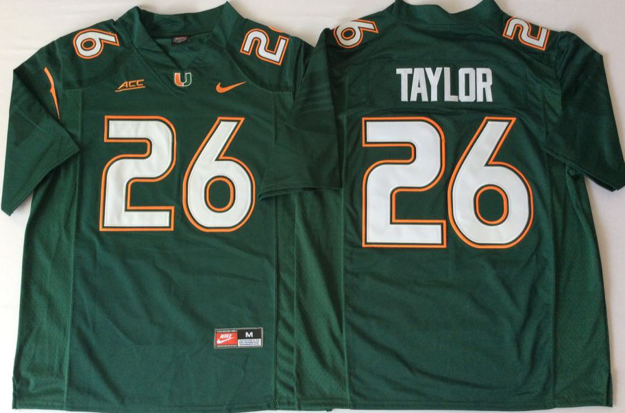 2018 Miami Hurricanes Green #26 TAYLOR Stitched Jersey