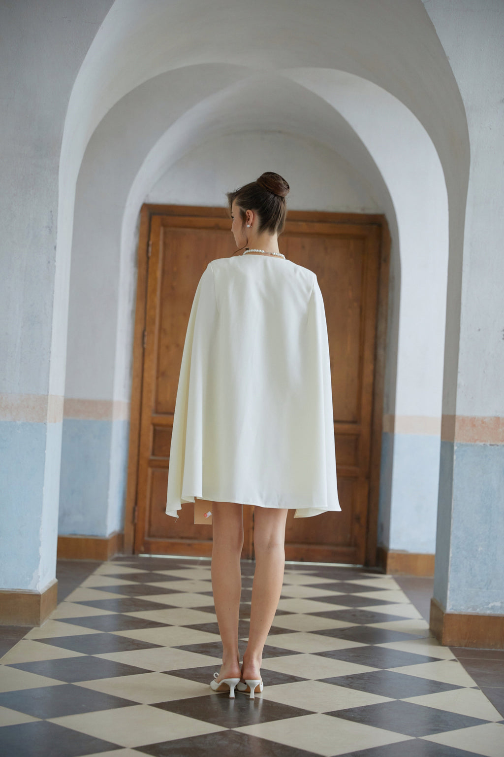 Karin Neutral Cape Design Mini Blazer Dress