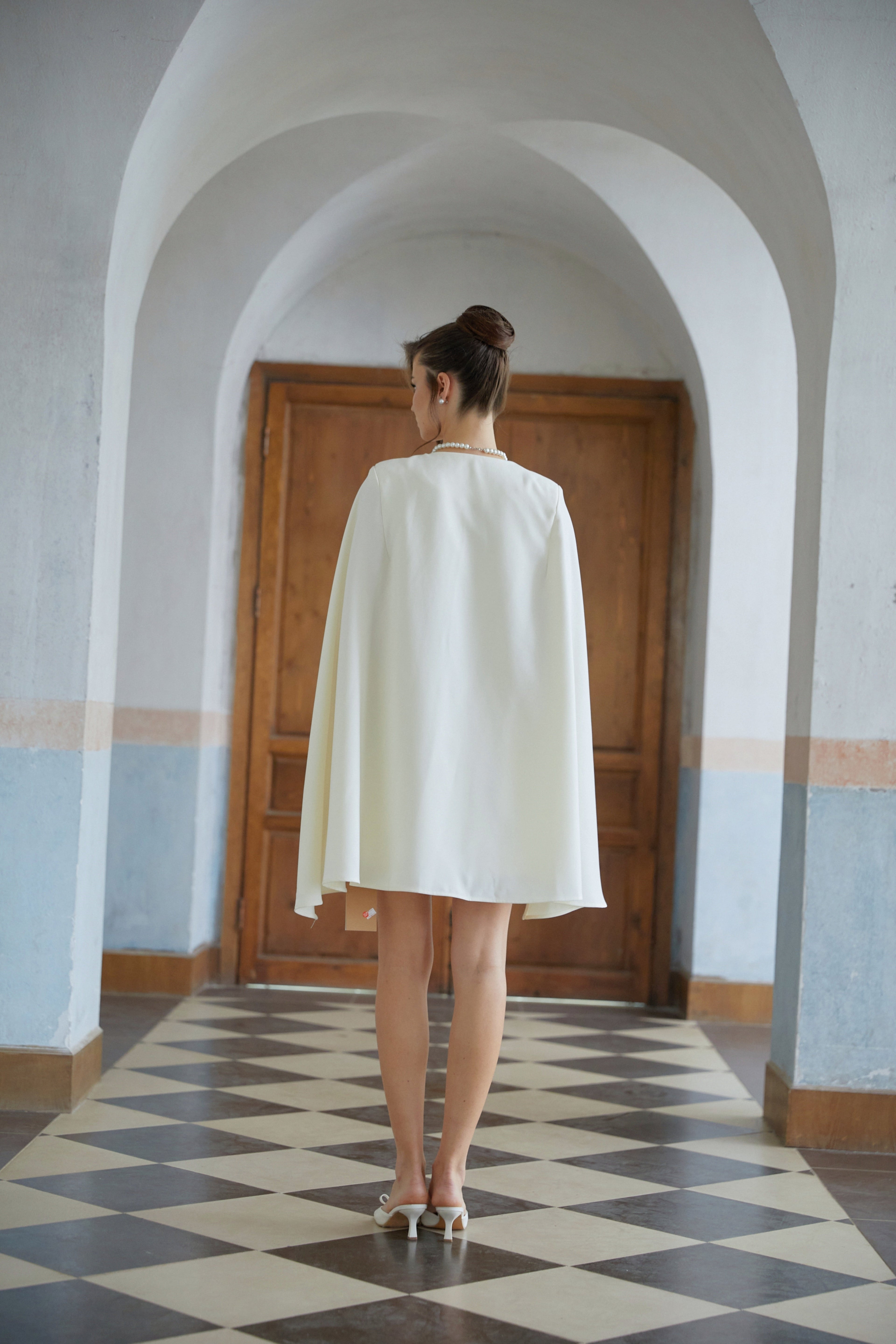 Karin Neutral Cape Design Mini Blazer Dress