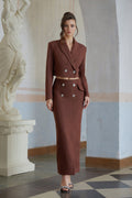Emilía Brown Sequined Double-Breasted Jacket & Skirt Set