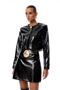 Gunilla Black Crocodile Embossed Leather Jacket & Skirt Set