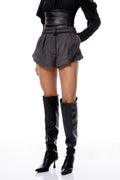 Chaney Grey Bubble Hem Suede Shorts