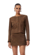 Xénia Brown Studded Suede Jacket & Skirt Set